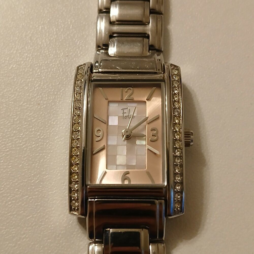 Folio Women's Silver Tone Pink MOP Dial Watch FO209 WR 30M Needs Repair Running